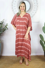 Load image into Gallery viewer, Sundrenched Long Kaftan Dress Nirvana Sienna Tie Dye. One Size Fits All.