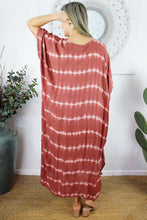 Load image into Gallery viewer, Sundrenched Long Kaftan Dress Nirvana Sienna Tie Dye. One Size Fits All.