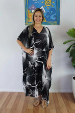 Load image into Gallery viewer, Sundrenched Outline Black & White Long Kaftan Dress. One Size Fits All.
