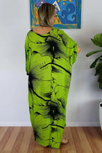 Load image into Gallery viewer, Sundrenched Outline Lime Long Kaftan Dress. One Size Fits All.