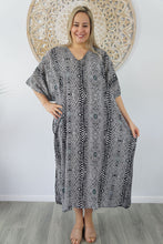 Load image into Gallery viewer, Sundrenched Papua Black Long Kaftan Dress. One size fits all.