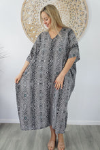 Load image into Gallery viewer, Sundrenched Papua Black Long Kaftan Dress. One size fits all.
