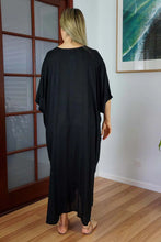Load image into Gallery viewer, Sundrenched Long Kaftan Dress Plain Black.  One Size Fits All.
