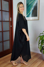Load image into Gallery viewer, Sundrenched Long Kaftan Dress Plain Black.  One Size Fits All.
