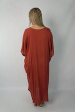 Load image into Gallery viewer, Sundrenched Long Kaftan Dress Rust Colour.  One Size Fits All.
