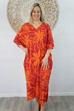 Load image into Gallery viewer, Sundrenched Raratonga Orange Long Kaftan Dress. One Size Fits All.