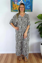 Load image into Gallery viewer, Sundrenched Safari Black &amp; Beige Long Kaftan Dress.  One Size Fits All.
