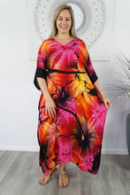 Load image into Gallery viewer, Sundrenched Sunshine Pink Floral Long Kaftan Dress.  One Size Fits All.
