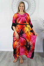 Load image into Gallery viewer, Sundrenched Sunshine Pink Floral Long Kaftan Dress. One Size Fits All.