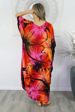 Load image into Gallery viewer, Sundrenched Sunshine Pink Floral Long Kaftan Dress.  One Size Fits All.

