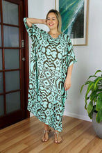 Load image into Gallery viewer, Sundrenched Tribal Mint & Brown Long Kaftan Dress. One Size Fits All.
