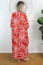 Load image into Gallery viewer, Sundrenched Red & White 'Vines' Long Kaftan Dress. One Size Fits All.