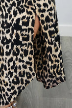Load image into Gallery viewer, Relaxed Fit Long Leopard Black Print Mykonos Kaftan Dress.  One Size Fits Sizes 10-18
