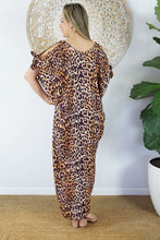 Load image into Gallery viewer, Relaxed Fit Long Leopard Gold Print Mykonos Kaftan Dress.  One Size Fits Sizes 10-18.
