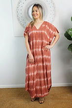 Load image into Gallery viewer, Relaxed Fit Mykonos Long Kaftan Dress Nirvana Sienna Tie Dye. One Size Fits Size 10-18