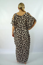 Load image into Gallery viewer, Relaxed Fit Long Savvanah Brown Print Mykonos Kaftan Dress. One Size Fits Sizes 10-18