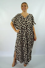 Load image into Gallery viewer, Relaxed Fit Long Savvanah Brown Print Mykonos Kaftan Dress. One Size Fits Sizes 10-18