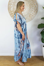 Load image into Gallery viewer, Relaxed Fit Long Tie Dye Navy Mykonos Kaftan Dress.  One Size Fits Sizes 10-18.
