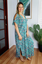 Load image into Gallery viewer, Relaxed Fit Mykonos Long Kaftan Dress Tijuana Multicoloured Mint. One Size Fits Size 10-18
