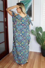 Load image into Gallery viewer, Relaxed Fit Mykonos Long Kaftan Dress Tijuana Multicoloured Navy. One Size Fits Size 10-18