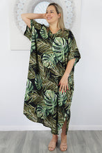 Load image into Gallery viewer, Sundrenched 'Sabai' Green & Black Long Kaftan Dress. One Size Fits All.