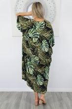 Load image into Gallery viewer, Sundrenched 'Sabai' Green & Black Long Kaftan Dress. One Size Fits All.