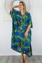 Load image into Gallery viewer, Sundrenched 'Sabai' Royal Blue & Green Long Kaftan Dress. One Size Fits All.