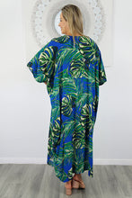 Load image into Gallery viewer, Sundrenched 'Sabai' Royal Blue & Green Long Kaftan Dress. One Size Fits All.