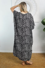 Load image into Gallery viewer, Sundrenched Jungle Black & White Long Kaftan Dress. One Size Fits All.
