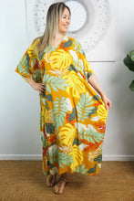 Load image into Gallery viewer, Sundrenched Tiwi Gold/Green Long Premium Kaftan Dress. One Size Fits All.