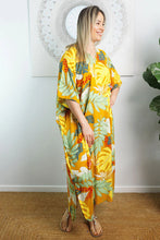 Load image into Gallery viewer, Sundrenched Tiwi Gold/Green Long Premium Kaftan Dress. One Size Fits All.