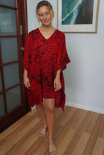 Load image into Gallery viewer, Festive Red Animal Kaftan Top. One Size Fits All.