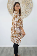 Load image into Gallery viewer, Kaftan Top in Honiara Tan & White. One Size Fits All.