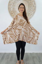 Load image into Gallery viewer, Kaftan Top in Honiara Tan & White. One Size Fits All.