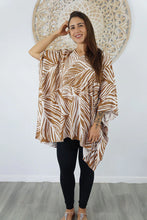 Load image into Gallery viewer, Kaftan Top in Honiara Tan & White. One Size Fits All.