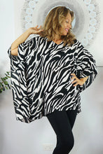 Load image into Gallery viewer, Kaftan Top in Zebra Black & White. One Size Fits All.