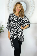 Load image into Gallery viewer, Kaftan Top in Zebra Black & White. One Size Fits All.