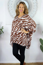 Load image into Gallery viewer, Kaftan Top in Zebra Brown. One Size Fits All.