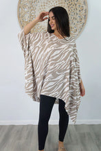 Load image into Gallery viewer, Kaftan Top in Zebra Taupe. One Size Fits All.