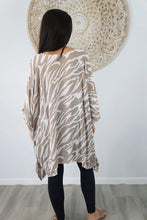 Load image into Gallery viewer, Kaftan Top in Zebra Taupe. One Size Fits All.