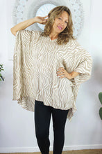 Load image into Gallery viewer, Kaftan Top Madagascar Taupe Print. One Size Fits All.