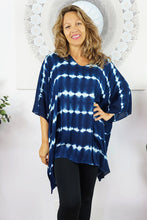 Load image into Gallery viewer, Kaftan Top Nirvana Navy Tie Dye Print. One Size Fits All.