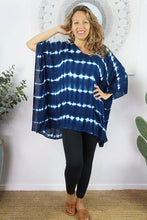 Load image into Gallery viewer, Kaftan Top Nirvana Navy Tie Dye Print. One Size Fits All.