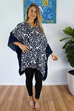 Load image into Gallery viewer, Kaftan Top Pendant Print Bone & Navy. One Size Fits All.