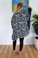 Load image into Gallery viewer, Kaftan Top Pendant Print Bone & Navy. One Size Fits All.
