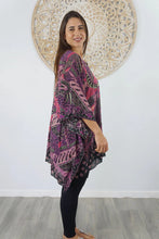 Load image into Gallery viewer, Sundrenched Retro Batik Purple Kaftan Top.  One Size Fits All.