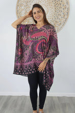 Load image into Gallery viewer, Sundrenched Retro Batik Purple Kaftan Top.  One Size Fits All.