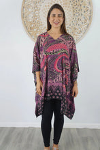Load image into Gallery viewer, Sundrenched Retro Batik Purple Kaftan Top.  One Size Fits All.