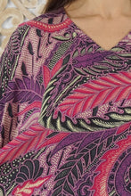 Load image into Gallery viewer, Sundrenched Retro Batik Purple Kaftan Top.  One Size Fits All.