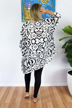Load image into Gallery viewer, Kaftan Top Black & White Tribal Print. One Size Fits All.
